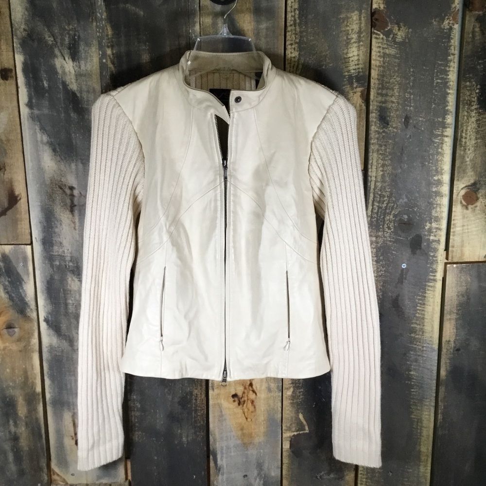 VS2 by Vakko leather and wool sweater jacket ladies size small